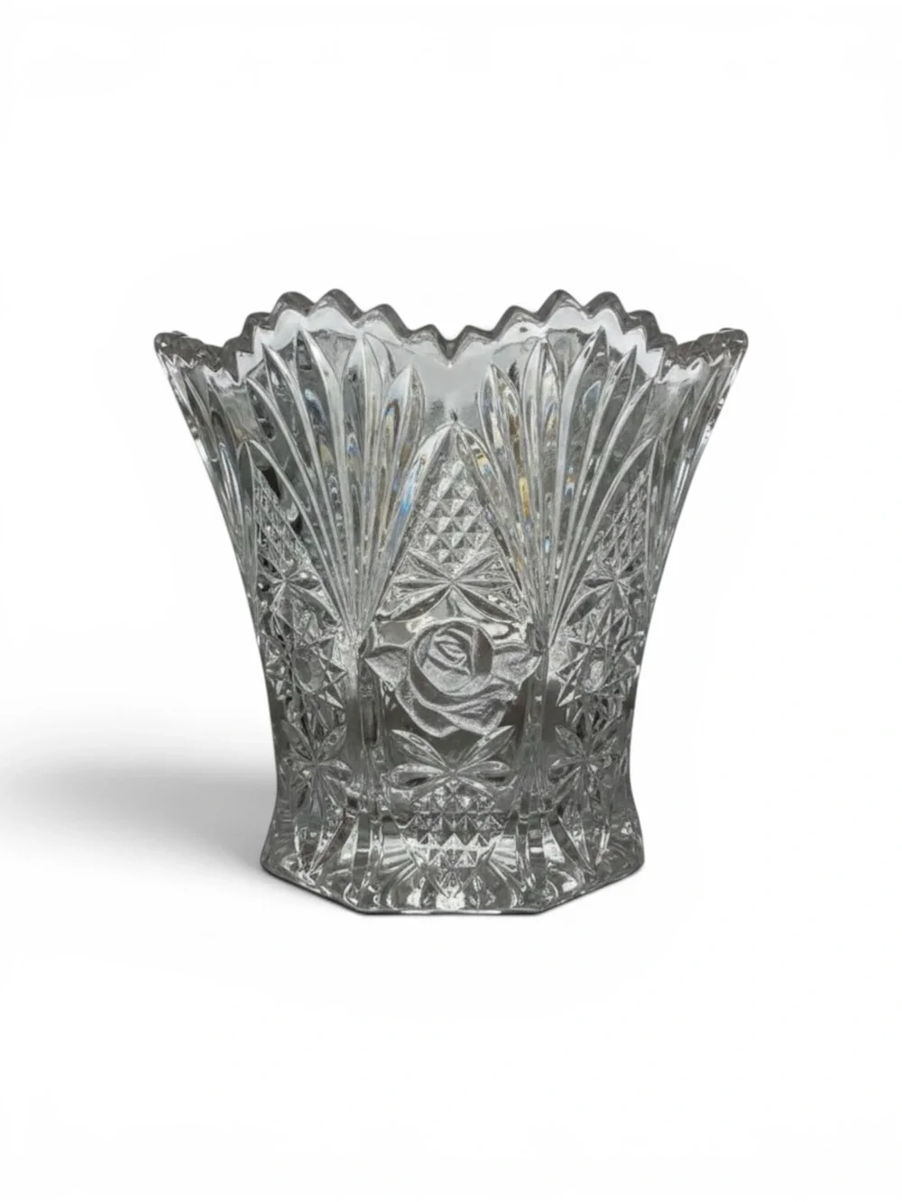 2 Vintage Studio Nova Crystal Mini Vase or Votive Candle Holders with Rose Motif
